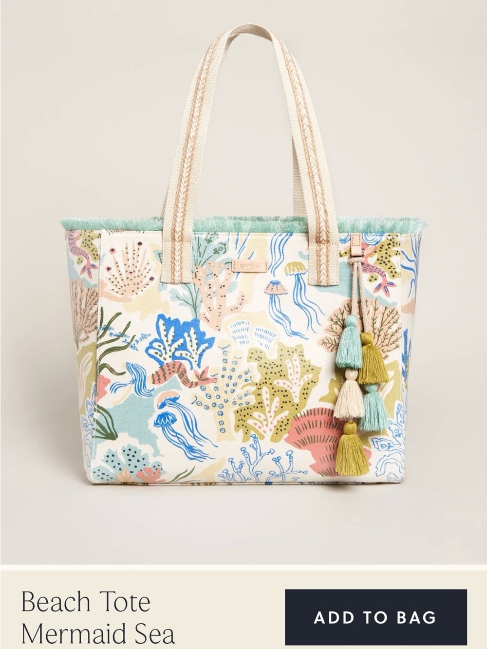 Spartina 449 Mermaid Sea Beach Tote - Cream, Blue, Green, Pink